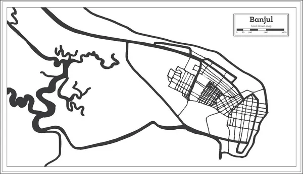 Banjul Gambia Mappa Città Stile Retrò Mappa Del Contorno Illustrazione — Vettoriale Stock
