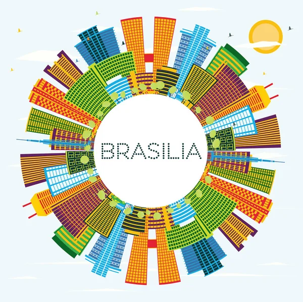 Brasilia Brasilianische Stadtsilhouette Mit Farbigen Gebäuden Blauem Himmel Und Kopierraum — Stockvektor
