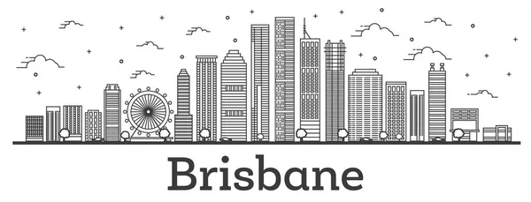 Outline Brisbane Australia City Skyline Modern Buildings Isolated White Vector — Stock Vector