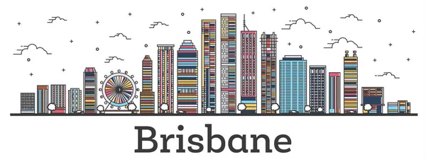 Umreißen Brisbane Australische Stadtsilhouette Mit Farbigen Gebäuden Isoliert Auf Weiß — Stockvektor