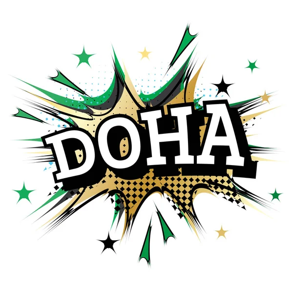 Doha Comic Text Pop Art Style Ilustração Vetorial — Vetor de Stock