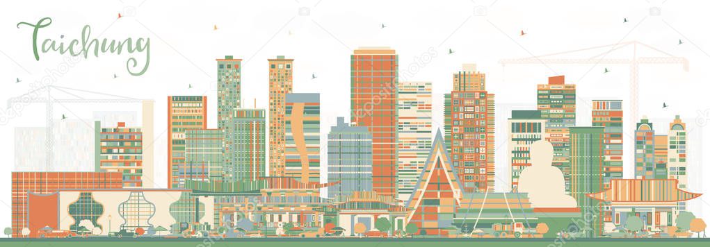 Taichung Taiwan City Skyline with Color Buildings. Vector Illustration. Business Travel and Tourism Concept with Historic Architecture. Taichung China Cityscape with Landmarks.