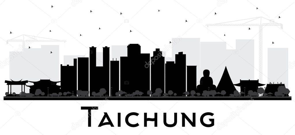 Taichung Taiwan City Skyline Silhouette with Black Buildings Isolated on White. Vector Illustration. Travel and Tourism Concept with Historic Architecture. Taichung China Cityscape with Landmarks.