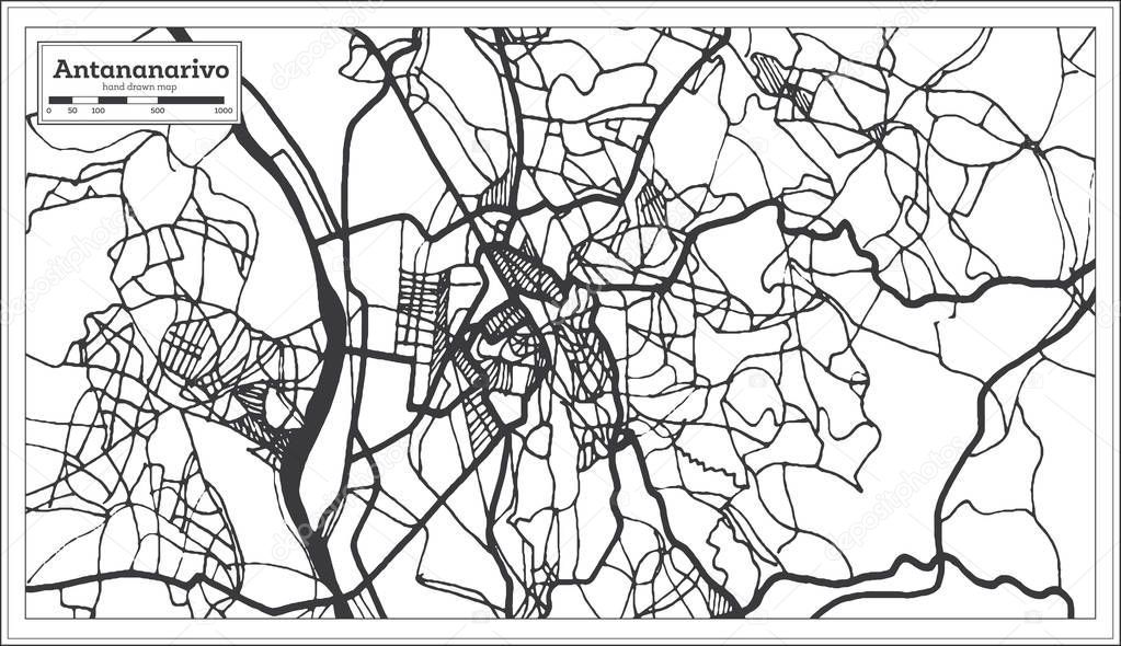 Antananarivo Madagascar City Map in Retro Style. Outline Map. Vector Illustration.
