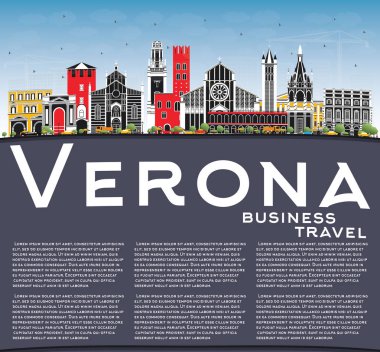 Verona İtalya şehir manzarası renkli binalar, mavi gökyüzü ile polis