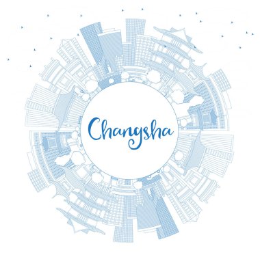 Anahat Changsha Çin şehir manzarası ile mavi binalar ve kopya
