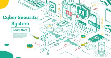 Anahat siber güvenlik kavramı. İzometrik illüstrasyon izole 