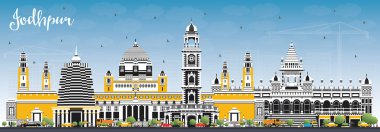 Jodhpur Hindistan şehir manzarası renkli binalar ve mavi gökyüzü ile.