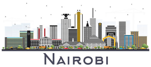 Nairobi Kenya City Skyline with Color Buildings Isolated on Wit

