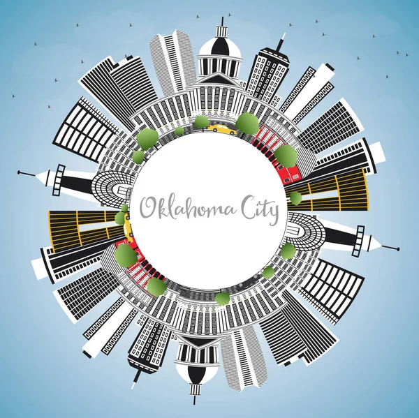 Oklahoma City Skyline avec bâtiments gris, ciel bleu et Copier Spa — Image vectorielle