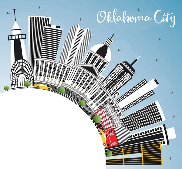 Oklahoma City Skyline with Gray Buildings, Blue Sky and Copy Spa — Stock Vector