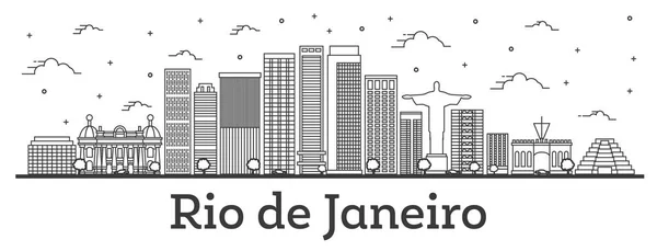 Outline Rio de Janeiro Brazil City Skyline with Modern Buildings — Stock Vector