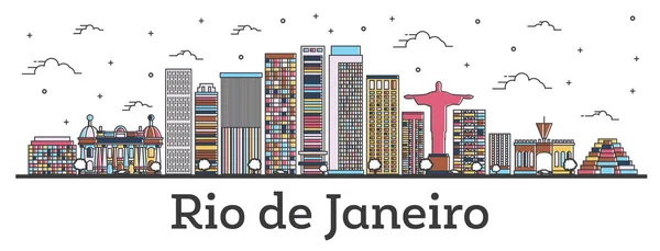 リオ ・ デ ・ ジャネイロ ブラジル色の建物都市スカイラインを概要します。 — ストックベクタ