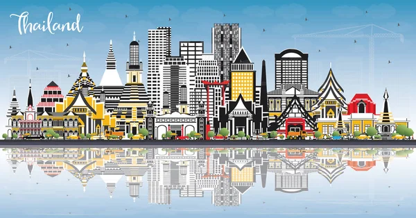 Ciudad de Tailandia Skyline con edificios de color, cielo azul y Reflect — Vector de stock