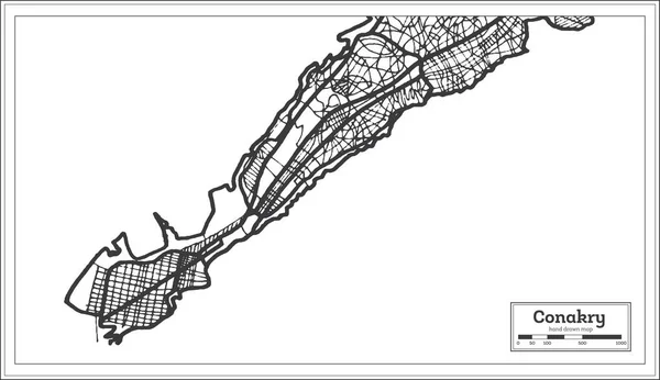 レトロなスタイルでコナクリ ギニアの都市マップ。概要地図. — ストックベクタ