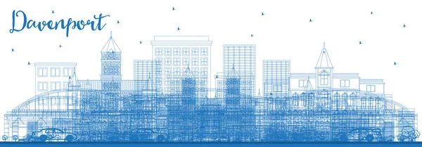 Outline Davenport Iowa Skyline with Blue Buildings. — Stock Vector