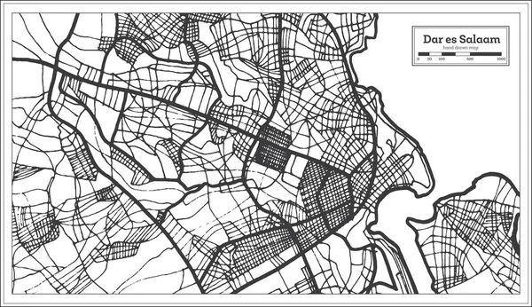Νταρ Ες Σαλαάμ Τανζανίας χάρτη της πόλης σε στυλ ρετρό. Περίγραμμα του χάρτη. — Διανυσματικό Αρχείο