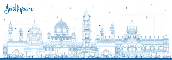 Bosquejo Jodhpur India City Skyline con edificios azules . — Vector de stock