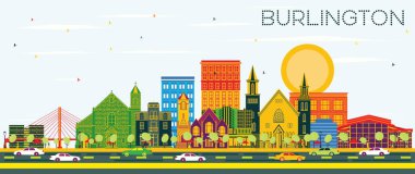 Burlington Iowa manzarası renkli binalar ve mavi gökyüzü ile. 