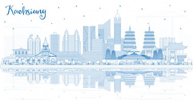 Outline Kaohsiung Taiwan City Skyline with Blue Buildings and Re clipart