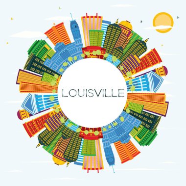 Louisville Kentucky ABD şehir manzarası renkli binalar, mavi 