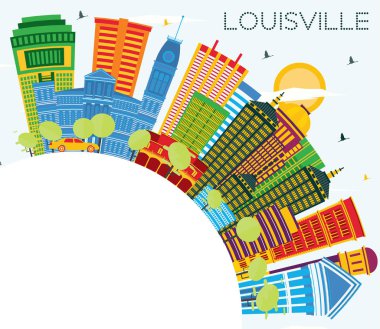 Louisville Kentucky ABD şehir manzarası renkli binalar, mavi 