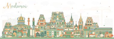 Madurai Hindistan şehir manzarası ile renk binalar. 