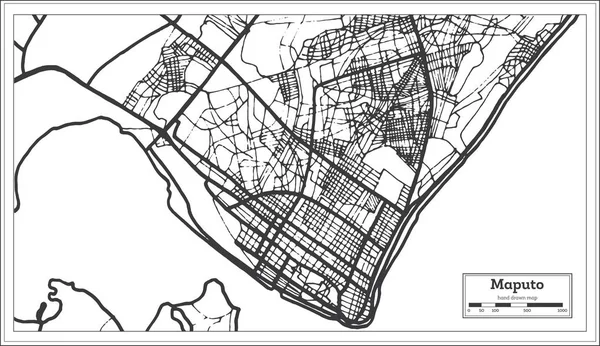 Carte de la ville de Maputo Mozambique dans un style rétro. Carte des contours . — Image vectorielle