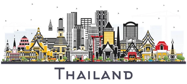 Thailändische Stadtsilhouette mit farbigen Gebäuden isoliert auf weiß. — Stockvektor