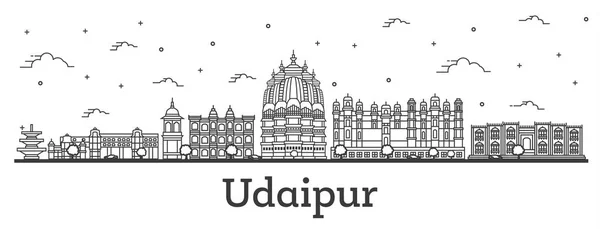Outline Udaipur India City Skyline with Historical Buildings Iso — Stock Vector