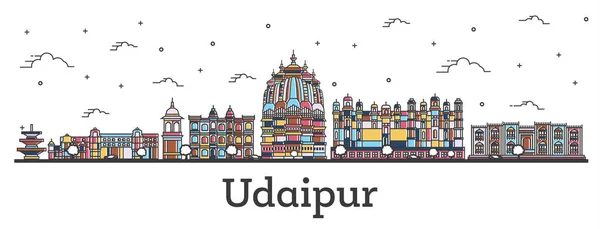 Outline Udaipur India City Skyline with Color Buildings Isolated — Stock Vector