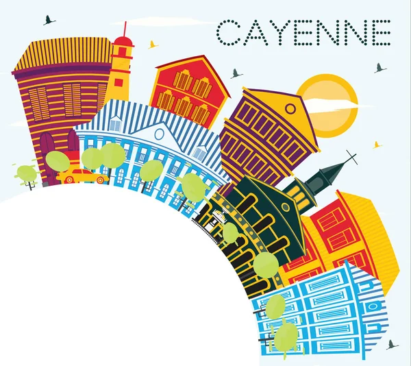 Cayenne Francouzská Guyana Panorama s barvy budov a kopírování — Stockový vektor