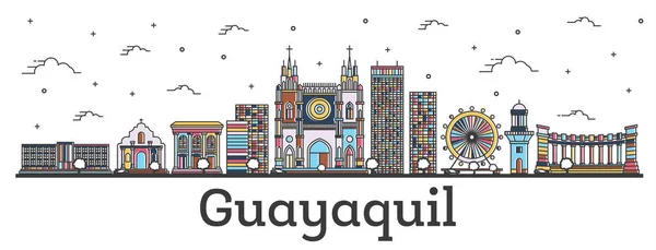 Esquema Guayaquil Ciudad de Ecuador Skyline con Edificios de Color Isol — Vector de stock