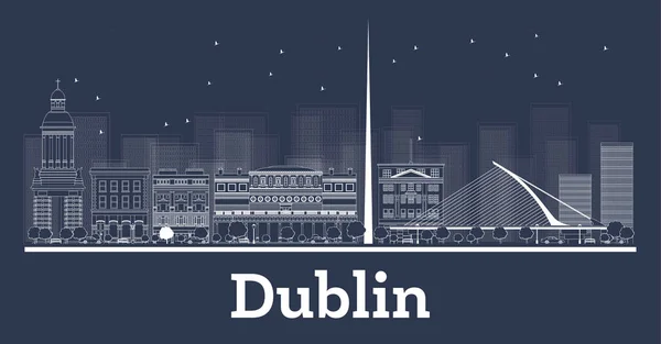 Outline Dublin Ireland City Skyline with White Buildings. — Stock Vector