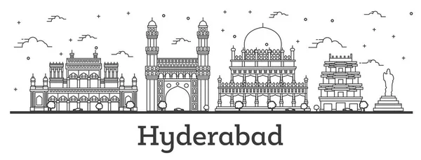 Esquema Hyderabad India Ciudad Skyline con Edificios Históricos I — Vector de stock