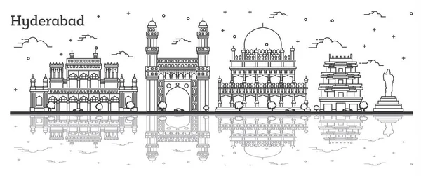 Esquema Hyderabad India City Skyline con edificios históricos a — Vector de stock