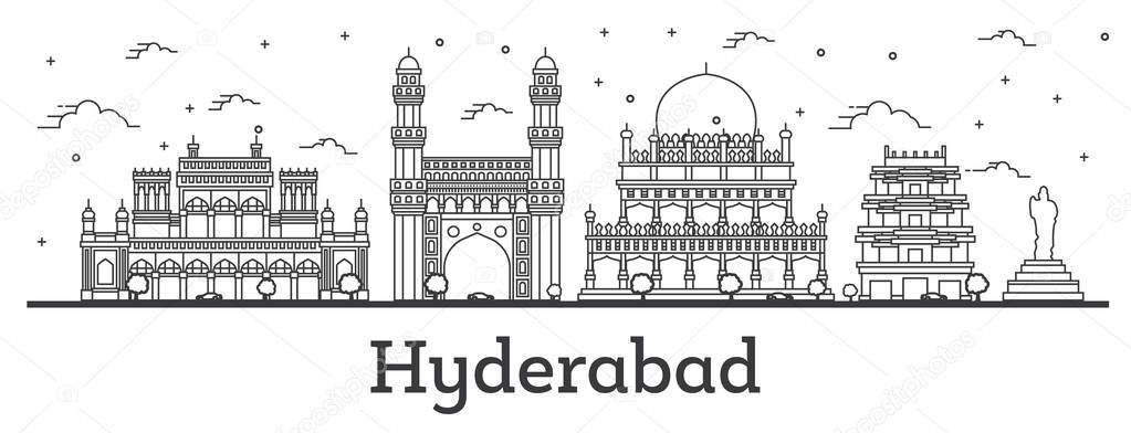 Outline Hyderabad India City Skyline with Historical Buildings I