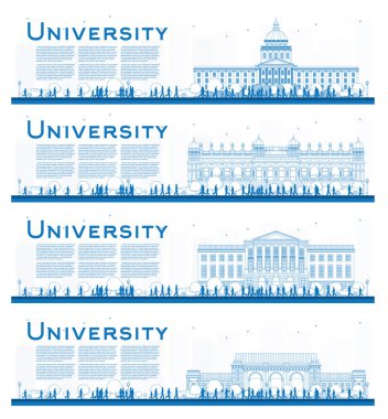 Üniversite kampüs çalışma afiş kümesi anahat. 