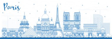Mavi binaları ile anahat Paris Fransa şehir manzarası. 