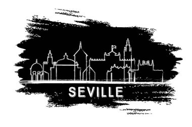 Sevilla Ispanya şehir silueti silueti. El çizilmiş kroki. 
