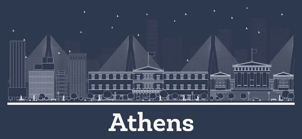 Esquema Atenas Grecia Ciudad Skyline con edificios blancos . — Vector de stock