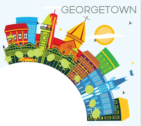Georgetown Guiana Cidade Skyline com edifícios a cores, céu azul e —  Vetores de Stock