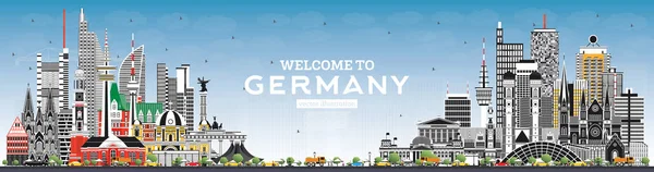 Benvenuti in Germania Skyline con edifici grigi e cielo blu . — Vettoriale Stock