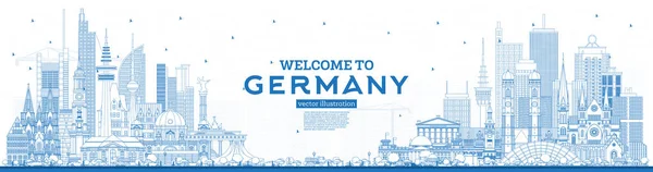 Esboço Bem-vindo à Alemanha Skyline com edifícios azuis . — Vetor de Stock