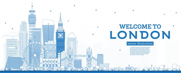 Outline Benvenuti a Londra Inghilterra Skyline con Blue Buildings . — Vettoriale Stock