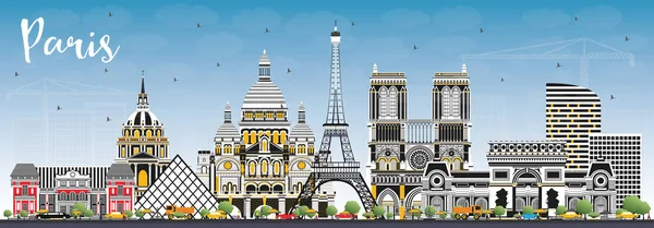 Pariser Skyline mit farbigen Gebäuden und blauem Himmel. — Stockvektor