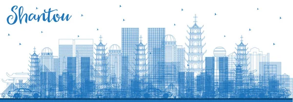 Esquema de la ciudad de Shantou China Skyline con edificios azules . — Vector de stock