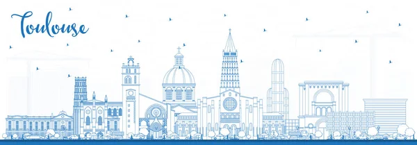 Kontur Toulouse Frankrike stadssilhuetten med blå byggnader. — Stock vektor