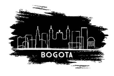 Bogota Kolombiya şehir manzarası siluet. Elle çizilmiş kroki. 