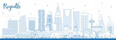 Mavi binaları ile anahat Riyad Suudi Arabistan şehir manzarası.